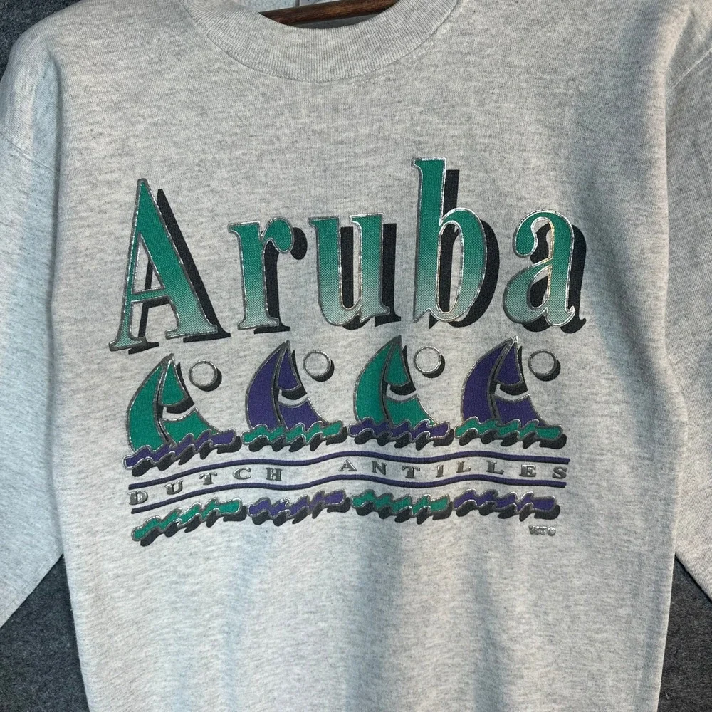 Tee Jays Aruba‎ Dutch Antilles Graphic Sweatshirt Mens Medium Gray Sailboats